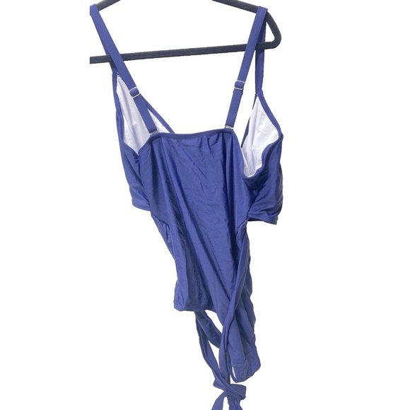 Women's Plus Size One Piece Bathing Suit Blue 18W with Front Tie Accent - Picture 9 of 11